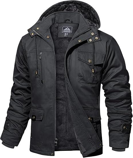 MAGCOMSEN Men's Winter Jacket Cotton Fleece Lined Warm Jackets Work Cargo Military Coats with 6 Pockets, Size Large