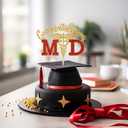 2 x Congratulations MD Cake Topper, Congrats Doctor Grad, Med School Survivor, Medical School Graduation Party Decorations, Gold and Red Glitter