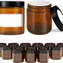 4 oz Glass Jars with Lids, 16 Pack Amber Jars with Lids & Inner Liners, Wide Mouth | Glass Black Mason Jars for Cream, Lotion, Honey, Jam, Jelly | Kitchen & Home