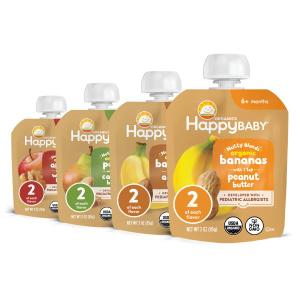 Happy Baby Organics Nutty Blends Stage 2, Fruit and Nut Butter, Allergen Introduction in Baby Appropriate Texture, for 6+ Months, 8 Variety Ct,BBD 09/21/2026