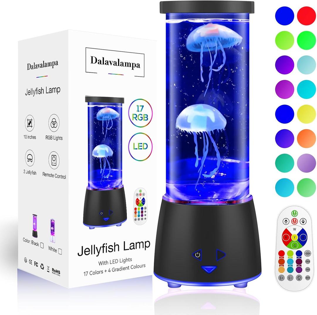 17 Colors Changing Jellyfish lamp with Remote - Jellyfish Tank Table Lamp, LED Night Light for Kids Adults, Aquarium Mood Lamp Home Decor, Party Christmas Gifts for Women Men (Black)