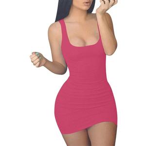 GOBLES Women's Casual Summer Sleeveless Mini Sexy Bodycon Tank Club Dress (Pink)