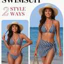 Women's 3 Piece Sexy Triangle Crochet Bikini Set - Halter Tie Side Swimsuit with Cover Up for Beach Vacation 2026 (Blue, L)