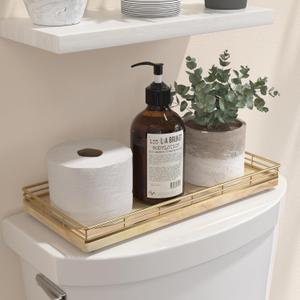 Oak Bathroom Toilet Tank Tray, 13" Wood Back of Toilet Paper Storage Tank Topper Basket, Vanity Tray for Perfume Makeup Candle Toiletry Organizer for Kitchen Coffee Table Natural Tray Decor (13" x 6.5" x 1.5")