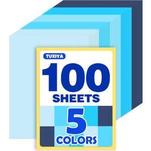 100 Sheets 8.5" x 11" Colored Cardstock, 5 Assorted Blue Shades of 180GSM/65LB Construction Paper, Blue Cardstock Printer Paper Card Making, DIY Crafts, School Supplies, Party Decorations