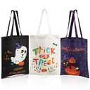 JOYIN 3PCS 15.7" Large Halloween Tote Treat Bag for Trick or Treat, Halloween Goodie Candy Bags, Reusable Black White Canvas Gift for Kid Party Favor Supply, Purple Snack Grocery Tote with Handle
