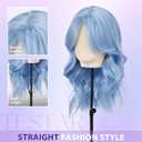 testar Blue Middle Part Bob Wavy Wigs for Women Heat Resistant Medium Length Synthetic Wigs 20 Inch for Daily Use