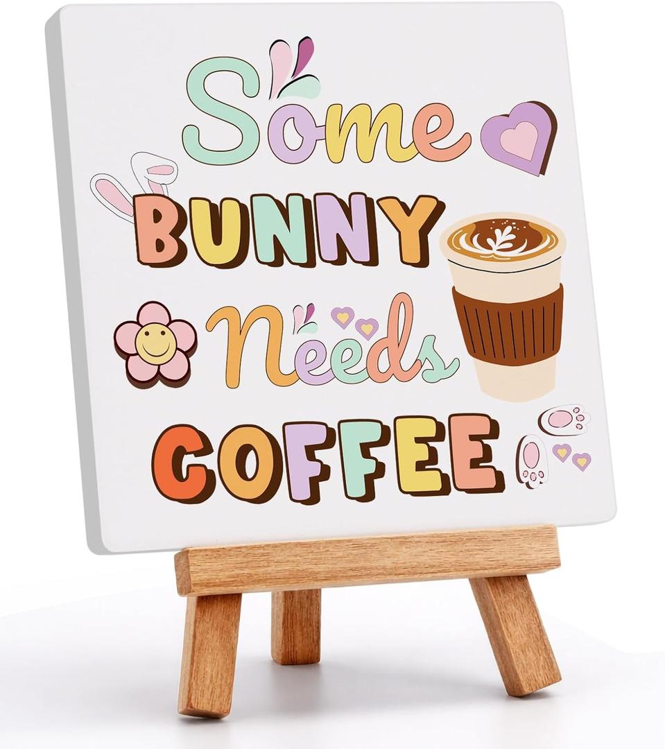 Easter Bunny Coffee Decorations - Ceramic Basket Stuffers Essentials Decoration Decor, Some Bunny Needs Coffee Bar Desk Sign Centerpieces for Home Office Spring Farmhouse, 3.9 x 4.7 inches