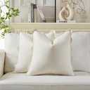 Scalloped Throw Pillow Covers | Decorative Pillow, Fabric Feels a Little Stiff | Boho Sytle for Living Room (Beige & White, 18x18 Inch)