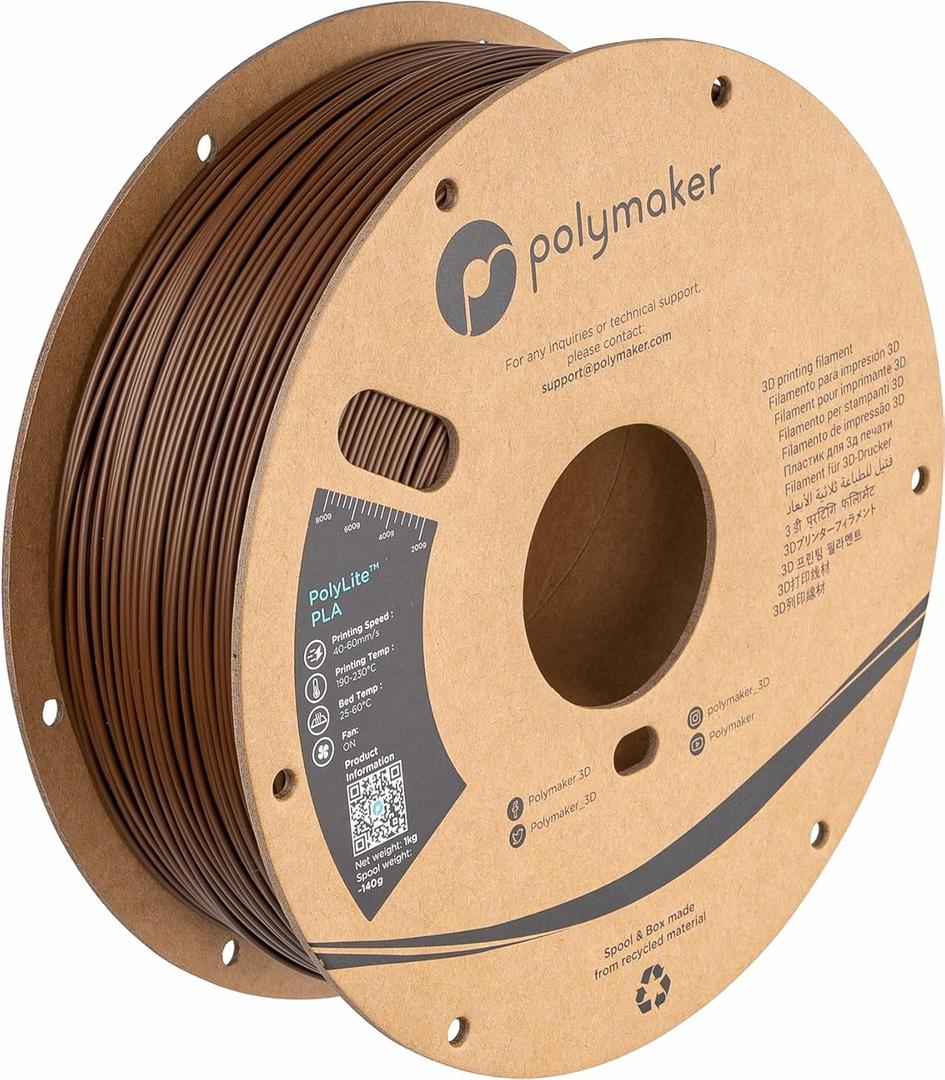 Polymaker PLA Filament, Brown 3D Printing PLA Filament 1.75mm 1kg - PolyLite 3D Printer PLA Filament, Dimensional Accuracy +/- 0.03mm, Compatible with Most 3D Printer, Brown
