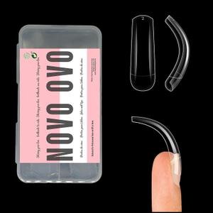 100 pcs Long Hawk Curved Nail tips, Clear Cystal Extra Super Extreme Deep Curve Half Cover Tapered Square Eagle Claw Soft Gel False Nail Extension for Acrylic Nails x 10 Sizes in Box