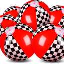 Hollowfly 12 Pack Black and White Checkered Flag Themed Beach Ball for Kids 7.87" Bulk for Summer Pool and Beach Game Gifts Race Car Birthday Party Supplies and End of The Year Class Decorations Favor