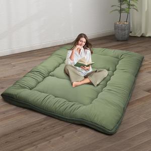 Japanese Floor Mattress,4" Thicken Japanese Floor Sleeping Pad Foldable,Futon Mattress Suitable for Camping and Guest Room (Green, Twin (80" x 36"))