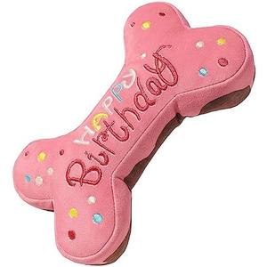 Tamu style Dog Birthday Toys for Small Medium and Large Breeds, Soft Cotton Filled Squeaky Play, Cute Bone Shape Cake, Fun Gift