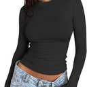YFANG Women's Casual Long Sleeve Crew Neck Tight Top Basic Stretchy Going Out Slim Fitted Tee Shirts Black Small (Black, S)