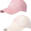 2 Pack Bow Tie Baseball Cap Coquette Pink Bow Baseball Cap for Woman Cute Sun Travel Sports Hats (Beige and Pink)