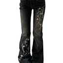Women Bell Bottom Jeans Stretchy Flare Mid Rise Embroidery Vintage Denim Pants 90s Outfits Y2k Clothes 2XL