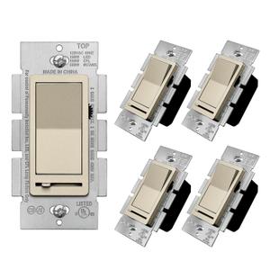 BESTTEN 5 Pack Matte Champagne Gold Dimmer Light Switch, Single Pole or 3-Way, Compatible with Dimmable LED, CFL, Incandescent and Halogen Bulb, 120VAC, Signature Collection, UL Listed