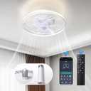 Socket Ceiling Fan Light Bedroom:13 Inch Small Ceiling Fans with Lights and Remote 3 Color Screw in Fan Dimmable LED Ceiling Fan Socket Replacement for Light Bulb Kitchen Living Room(‎Crystal White)