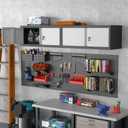 Metal Garage Storage Cabinet, Locking Cabinet Wall Mounted, 13" H Floating Cabinet for Warehouse, Upper Tool Cabinet for Home Office, Basement, Kitchen, RV Organization, 13"H-Upper Cabinet / Black+Grey