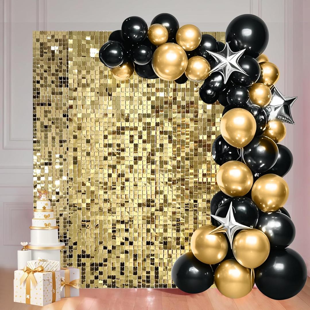 24 Pcs Light Gold Shimmer Wall Backdrop Panels - 4 FT x 6 FT Light Gold Sequin Backdrop for Birthday Graduation Home Party Prom Background Decoration