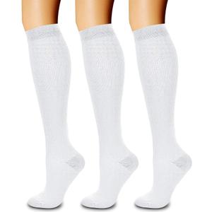 CHARMKING Compression Socks for Women & Men Circulation (3 Pairs) 15-20 mmHg is Best Support for Athletic Running Cycling (Large-X-Large, 05 White/White/White)