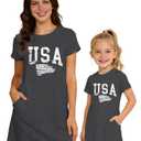 TIEEI 4th of July Dress Mother Daughter Matching Dresses 4th of July Short Sleeve Outfits (Gray)