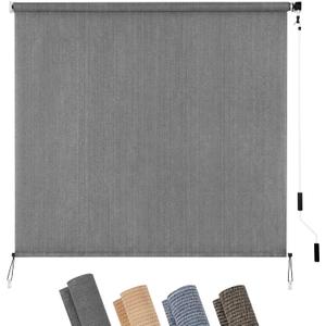 KELIXU Patio Shades Roll Up Outdoor Blind, 8' W x 8' H Cordless Sun Shade Privacy Screen with 90% UV Protection Exterior Roller Shade Cloth for Porch Pergola Backyard Windows Balcony, Gray