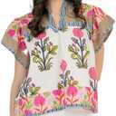 Women Y2K Ruffle Cap Sleeve Top Boho Floral V Neck Shirt Peplum Babydoll Patchwork Blouse Shirt Going Out (Large)