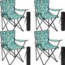 4 Pcs Floral Folding Chairs for Outside, Camping Chairs Set, Portable Lawn Chair with Armrests & Carry Bags, Outdoor Travel Lightweight Folding Chair for Picnic & Beach(Tropical Green), 19.7 x 19.7 x 31.5 inches