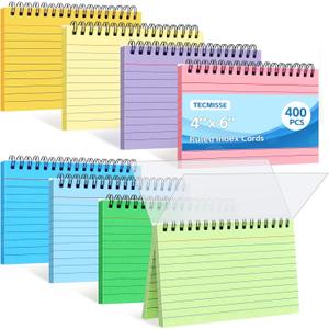 Tecmisse 400PCS Index Cards 4x6, Spiral Ruled Colorful Flash Cards with Waterproof Covers Note Cards 8 Colors for Memory Learning To Do List School Office