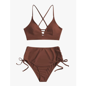 ZAFUL Women High Waisted Bikini Set Two Piece Tummy Control Wrap Swimsuit Lace Up Bathing Suit, Size Medium