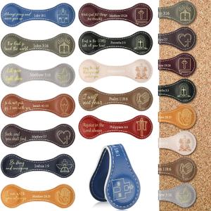 48 Pcs Christian Magnetic Leather Bookmarks Vintage Bible Bookmarks Christian Employee Appreciation Father's Day Gift Religious Scripture Page Clip for Book Lover Teacher Reading Supply