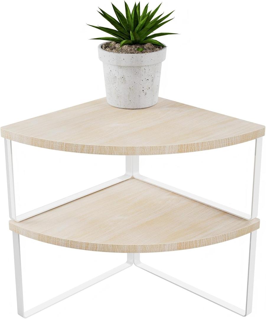 Corner Shelf Countertop Organizer - Set of 2 Corner Shelves for Kitchen Cabinet Organizer, Spice Rack, Stackable Bathroom Stand and Storage, Sink Rack, Corner Cabinet, Counter Decor, Natural Beige (Stacked Utility)