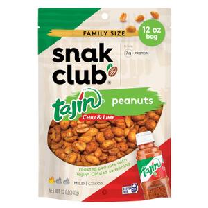 3 x Snak Club Tajin Peanuts, Roasted Nuts with Chili and Lime Seasoning, Mild, 12 oz Resealable Bag (EXP 05/24/27)