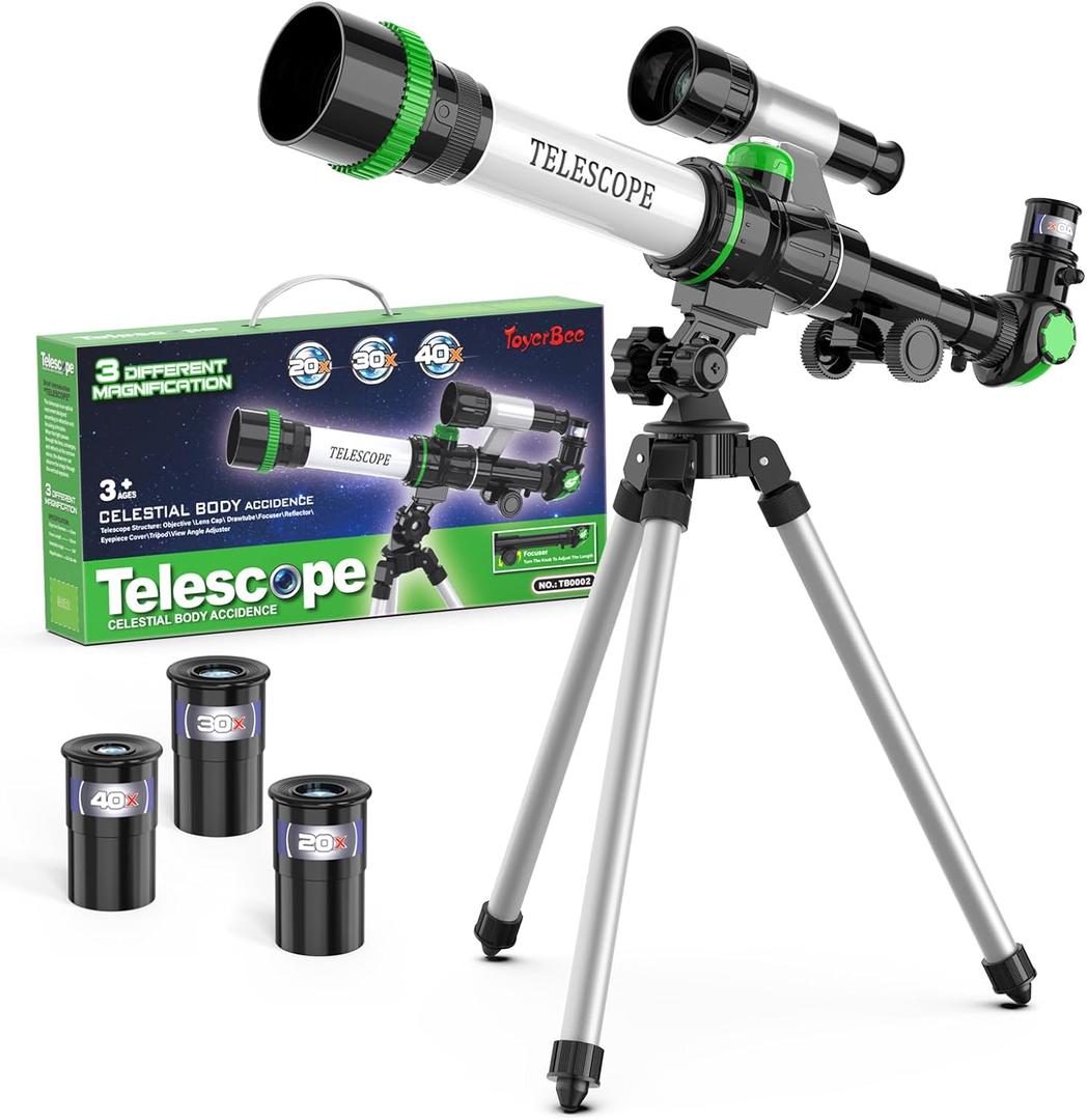ToyerBee Telescope for Kids, Science Kits for Kids Includes Compass & 3 Eyepieces as Girls or Boys Gifts, Educational Space Toys, Great Portable Telescope to See Moon and Animals