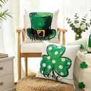 Artscope St Patricks Day Clover Green Hat Throw Pillow Covers 18x18 Inch Set of 2, Polka Dot Shamrock Holiday Decoration Pillow Cases for Home Sofa Couch