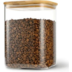 D2scrma 122oz Airtight Glass Square Storage Canister with Bamboo Lid Set of 1 (3600ml) Gallon Glass Jars Large Kitchen Canister for Sugar, Flour, Cookies and Coffee beans (‎with Black Lable)