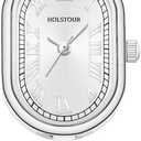 HOLSTOUR Silver Watches for Women, Vintage Oval Small Face | 30M Waterproof, Elegant Dress Quartz, Roman Numerals, Shiny Jewelry Clasp Bracelet