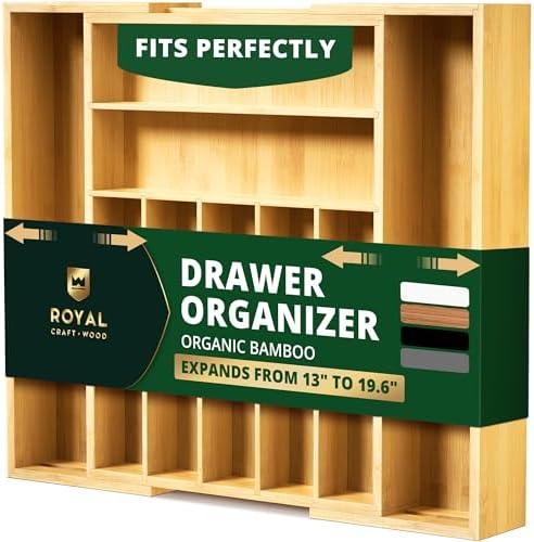 Pristine Bamboo Luxury Bamboo Kitchen Drawer Organizer - Silverware Organizer, Utensil Holder & Cutlery Tray Drawer Dividers for Flatware (9 Slot, Natural)