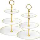 Soleebee 3-Tier Cupcake Stand, Round Plastic Tiered Serving Tray, Cupcake Tower for Birthday Wedding Party Decoration, Cupcake Tier Stand Fruits Desserts Display 2 Pack (White Gold)
