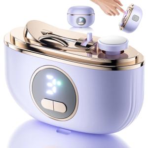 Electric Nail Clipper, 2 in1 Smart Toenail Clippers with Polishing for Fingers and Toes, Rechargeable Fingernail Trimmer with 3 Adjustable Speeds for Senior Adults Men Caregivers(Lightpurple)