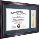 GraduationMall 11x17 Mahogany Diploma Frame with Tassel Holder for 8.5x11 Certificate Document,Real Glass, Navy Blue over Gold Mat