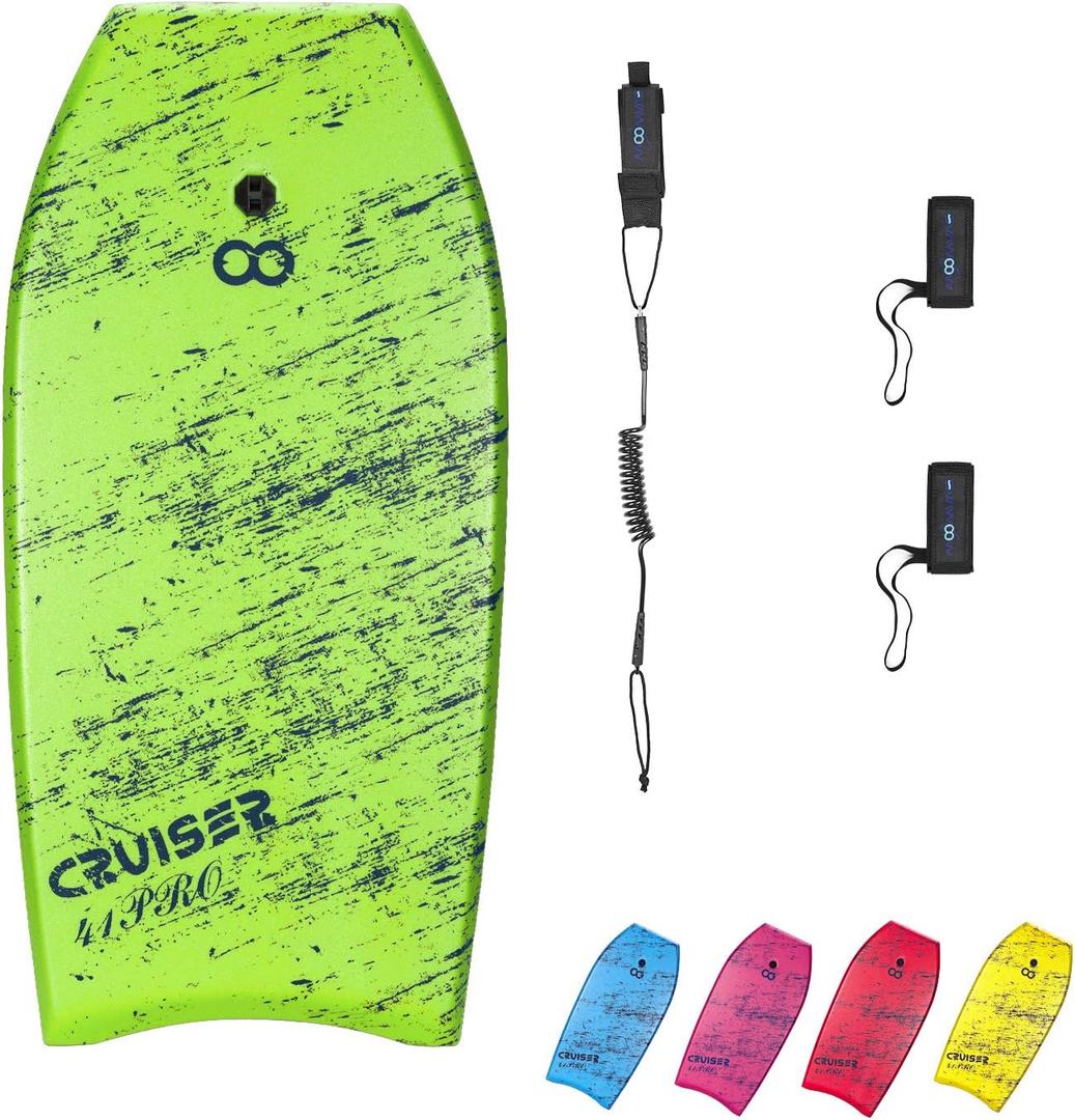 WOOWAVE Bodyboard 41-inch Super Lightweight Body Board with Coiled Wrist Leash, Swim Fin Tethers, EPS Core and Slick Bottom, Perfect Surfing for Kids Teens and Adults