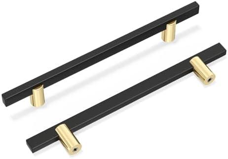 goldenwarm 10 Pack 5 Inch Black and Gold Cabinet pulls Black and Gold Cabinet Handles Aluminum Alloy Kitchen Hardware for Dresser Drawer