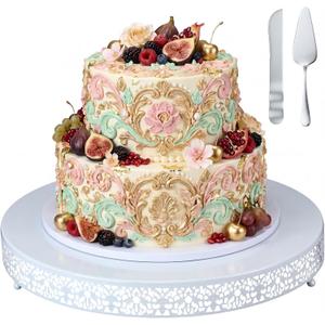 Wenqik 20 Inch White Cake Stand Set Metal Round Cupcake Dessert Stand with Cake Cutting, Spatula Wedding Cupcake Pastry Display Candy Holder Display for Wedding Party Birthday Baby Shower(Classic)