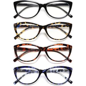EYEURL 4 Pack Cat Eye Reading Glasses for Women Blue Light Blocking Readers Lightweight Spring Hinge Anti Eyestrain UV Fashion Eyeglasses +1.50