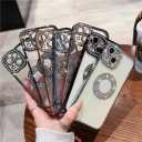 Clear Luxury Rhinestone Case Compatible with iPhone 12,Bling Sparkle Glitter Diamond Cute Design Cover for Girls Women,Soft Plating with Camera Lens Shockproof Protector for iPhone 12 Case-Silver