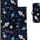 Space Nap Mat - Space Ship Galaxy Sleeping Bag with Removable Pillow - Daycare and Sleepovers Preschool Kindergarten Bedding Set for Kids Toddler Boys Girls (Extra Long - 60"x21")