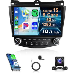 8Core 6G+128G Car Radio for Honda Accord 2003-2007, Rimoody Android 13 Car Stereo with Carplay Android Auto 10.1'' Touchscreen GPS WiFi Mirror Link DSP Bluetooth FM/RDS SWC Backup Camera Microphone